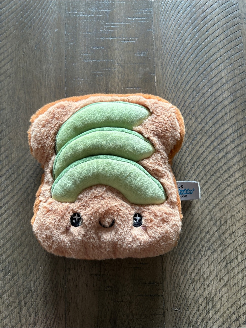 Peach Toast Plush with Light Green Avocado Toppings